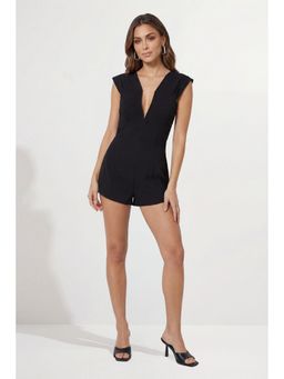 Misspap - Pleated Shoulder Bardot Tailored Playsuit