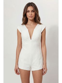 Misspap - Pleated Shoulder Bardot Tailored Playsuit