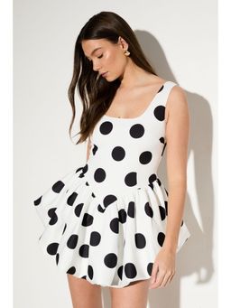 Misspap - Polka Dot Scoop Neck Balloon Mini Dress