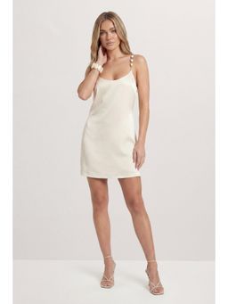 Misspap - Beaded Trim Backless Satin Mini Dress