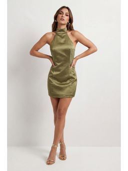 Misspap - High Neck Halter Panelled Satin Mini Dress