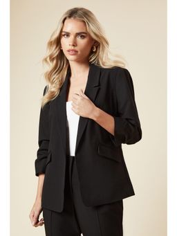Dorothy Perkins - Petite Black Ruched Sleeve Blazer