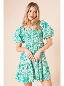 Dorothy Perkins - Green Palm Shirred Bodice Mini Dress