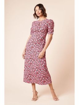 Dorothy Perkins - Short Sleeve Multi Floral Keyhole Jersey Midi Dress