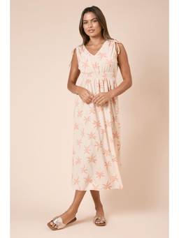 Dorothy Perkins - Cream Palm Tie Shoulder Shirred Waist Jersey Midi Dress