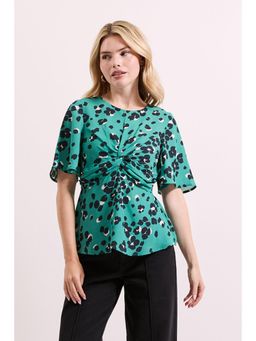 Dorothy Perkins - Green Animal Twist Front Angel Sleeve Top