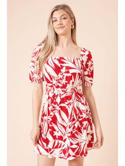 Dorothy Perkins - Palm Puff Sleeve Ruched Bust Jersey Mini Dress