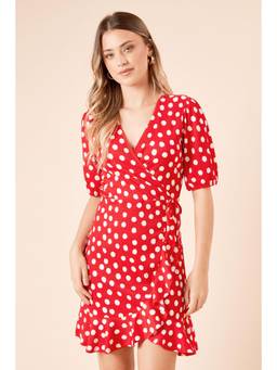 Dorothy Perkins - Spot Puff Sleeve Jersey Mini Wrap Dress