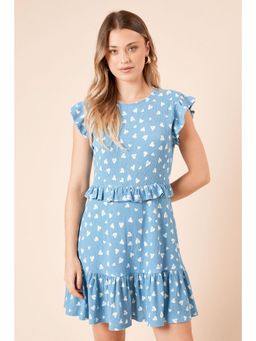 Dorothy Perkins - Blue Heart Frill Detail Jersey Mini Dress