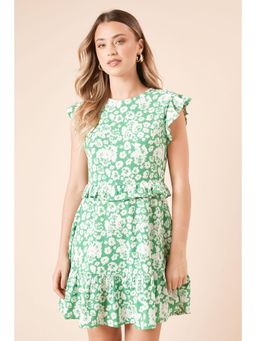 Dorothy Perkins - Green Ditsy Frill Detail Jersey Mini Dress