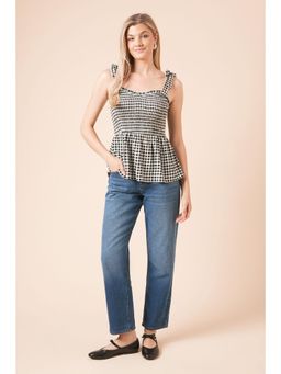 Dorothy Perkins - Gingham Tie Shoulder Shirred Bodice Peplum Top