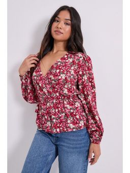 Dorothy Perkins - Petite Wrap Front Frill Detail Printed Top