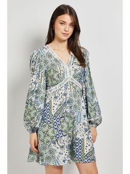 Dorothy Perkins - Paisley Lace Trim Long Sleeve Printed Mini Dress