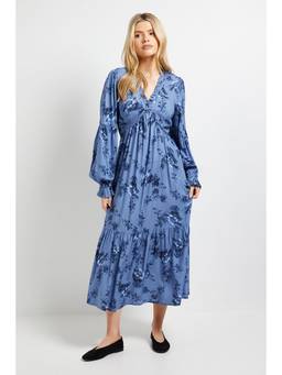 Dorothy Perkins - Blue Floral Empire Seam Frill Detail Midi Dress