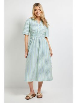 Dorothy Perkins - Stripe Collar Shirred Waist Detail Printed Poplin Midi Dress