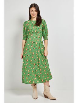 Dorothy Perkins - Green Floral Shirred Cuff Midi Dress