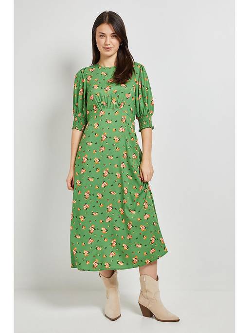 dorothy perkins green floral dress Buy Shirred Cuff Midi (8) Online Fully Lined