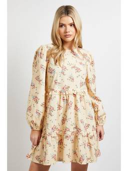 Dorothy Perkins - Yellow Ditsy Floral Frill Tiered Printed Poplin Mini Smock Dress