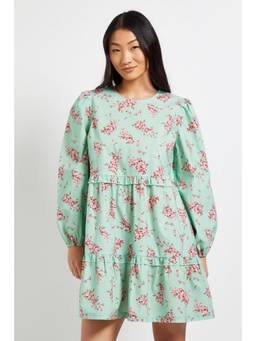 Dorothy Perkins - Petite Floral Frill Tiered Printed Poplin Mini Smock Dress