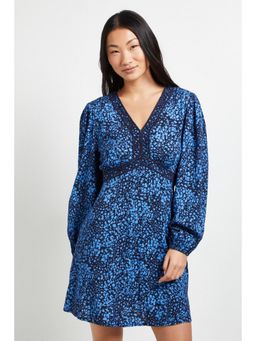 Dorothy Perkins - Petite Lace Trim Long Sleeve Printed Mini Dress
