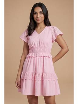 Dorothy Perkins - Petite Frill Broderie Sleeve Tiered Hem Mini Dress