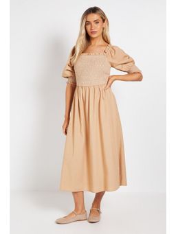 Dorothy Perkins - Contrast Stitch Shirred Bodice Puff Sleeve Midi Dress