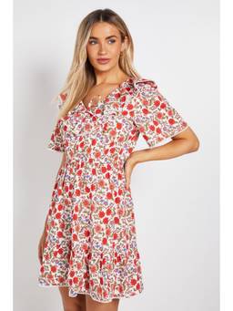 Dorothy Perkins - Collar Tie Detail Flutter Sleeve Mini Dress