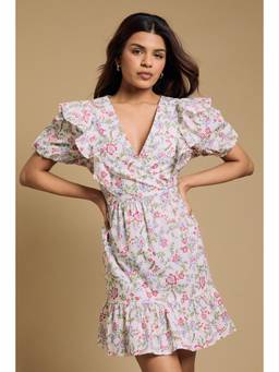 Dorothy Perkins - Petite Ruffle Shoulder Puff Sleeve Poplin Mini Dress