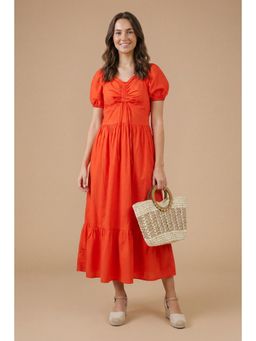 Dorothy Perkins - Tie Front Puff Sleeve Midi Dress