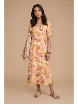 Dorothy Perkins - Sweetheart Neck Puff Sleeve Printed Midi Dress