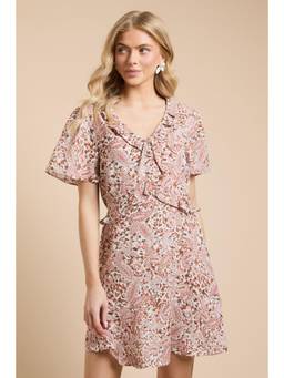 Dorothy Perkins - Tie Front Ruffle Sleeve Printed Mini Dress