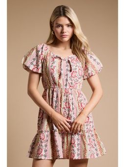 Dorothy Perkins - Tie Front Puff Sleeve Poplin Mini Dress