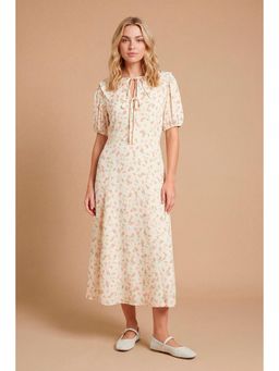 Dorothy Perkins - Lace Trim Collar Tie Detail Printed Midi Dress