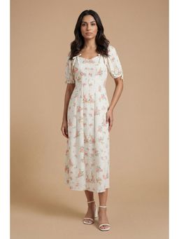 Dorothy Perkins - Pleat Button Detail Puff Sleeve Midi Dress