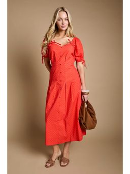 Dorothy Perkins - Pleat Button Detail Puff Sleeve Midi Dress