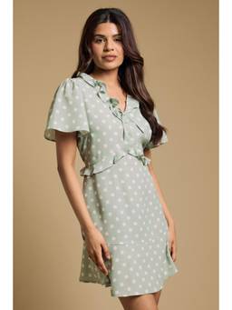 Dorothy Perkins - Petite Tie Front Ruffle Sleeve Printed Mini Dress