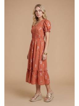 Dorothy Perkins - Embroidered Puff Sleeve Tiered Midi Dress