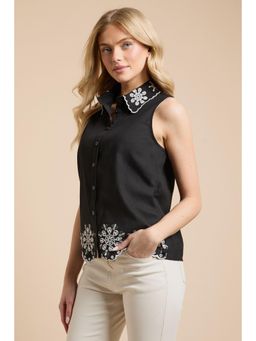 Dorothy Perkins - Broderie Detail Collared Shell Shirt