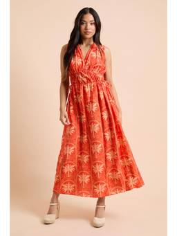 Dorothy Perkins - Petite Palm Printed Side Tie V Neck Midi Dress