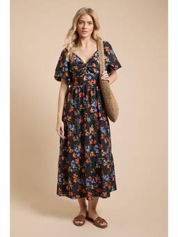 Dorothy Perkins - Floral Twist Front Puff Sleeve Midi Dress