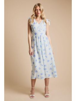 Dorothy Perkins - Blue Shell Drawstring Shoulder V Neck Midi Dress