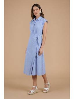 Dorothy Perkins - Stripe Wrap Front Roll Sleeve Shirt Dress