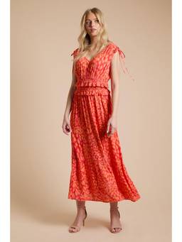 Dorothy Perkins - Orange Animal Tie Detail Frill Waist Midi Dress