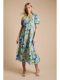 Dorothy Perkins - Lemon Empire Seam Puff Sleeve Midi Dress