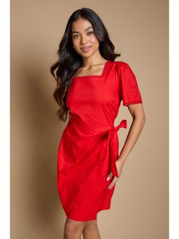 Dorothy Perkins - Petite Lace Trim Wrap Skirt Poplin Mini Dress