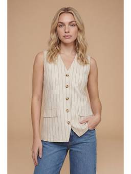 Dorothy Perkins - Stripe Linen Look Button Up Waist Top