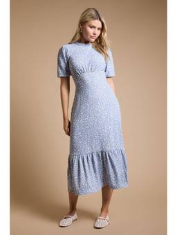Dorothy Perkins - Blue Leopard Tie Back Tiered Jersey Midi Dress