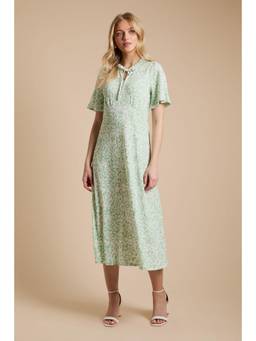 Dorothy Perkins - Tie Front Flutter Sleeve Printed Jersey Midi Dress