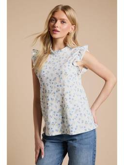 Dorothy Perkins - Cream Ditsy Frill Yoke Printed Jersey Shell Top