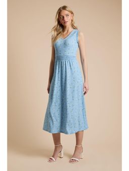 Dorothy Perkins - Blue Ditsy V Neck Shirred Waist Printed Jersey Midi Dress